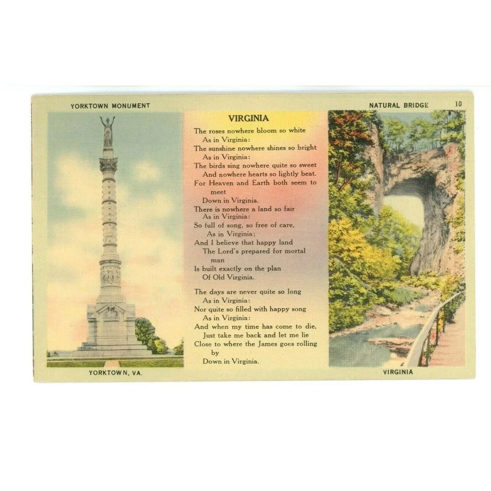 Vintage Postcard‎ Yorktown Virginia Natural Bridge Yorktown Monument Song Poem